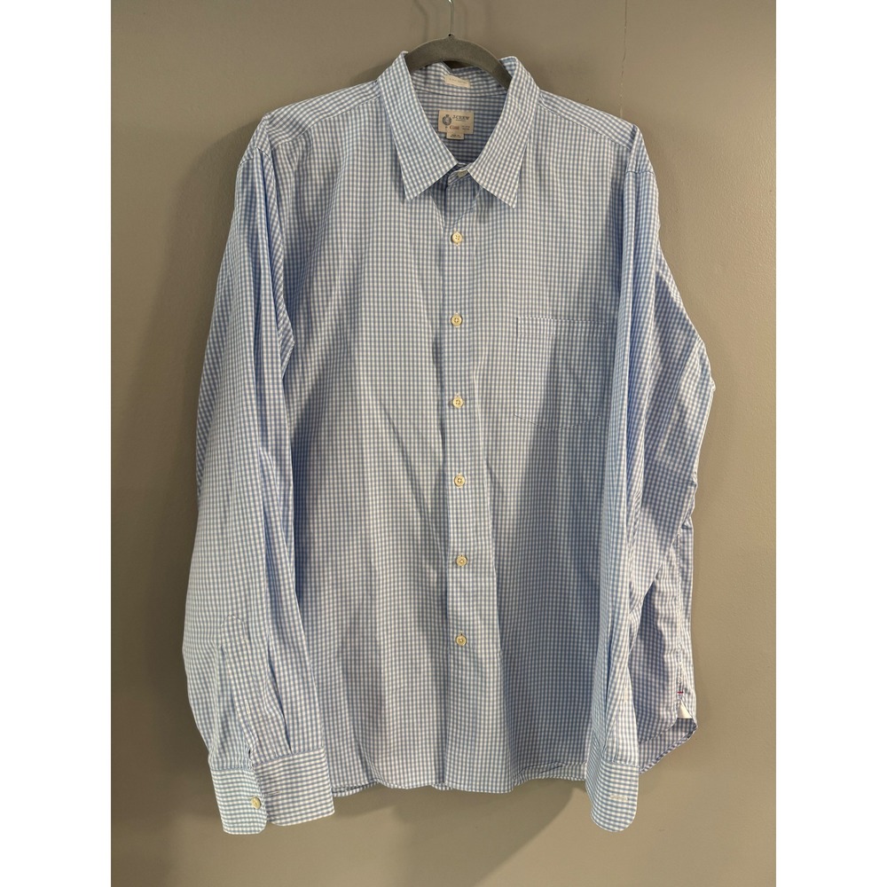 J. Crew Mens XL Blue‎ Gingham 2-Ply Cotton Button Down Long Sleeve Shirt